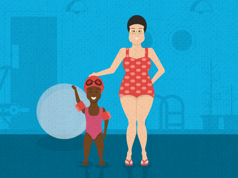 Mature Lady and Adopted Child animation child diversity gif swimming vector