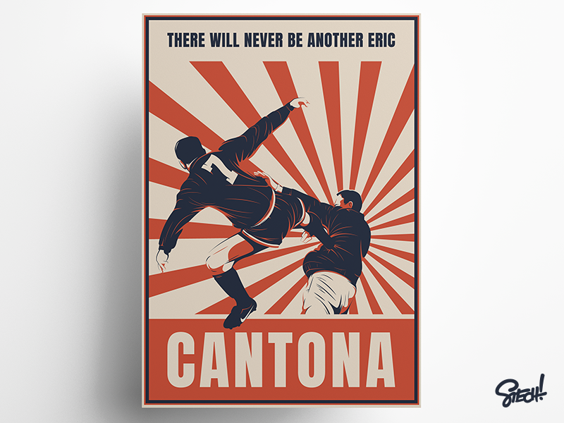 Cantona art cantona football illustration kick manchester poster retro vector