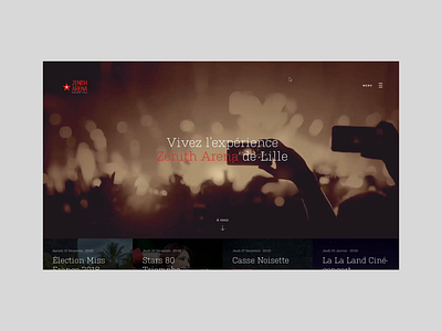 Zenith Arena de Lille - Home page concert dark events grid hall home home page hover parallax red rollover scroll squares venue video zenith