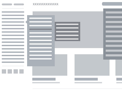 Wireframe for content heavy website dropdown font grey links logo menu popup social text thumbs web webdesign website white wireframe