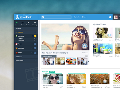 Videopark dashboard design gallery images movies psd ui ux video