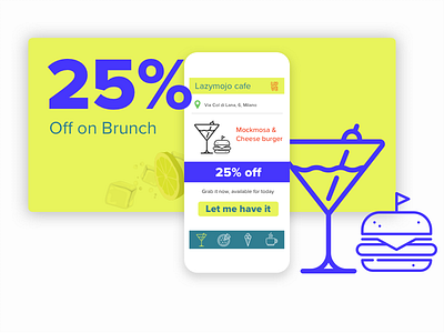 Brunch breakfast brunch burger deals design food mobile offers ui wine yellow