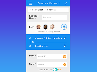 Request screen calendar create date from notiifcation ride search time toggle watch
