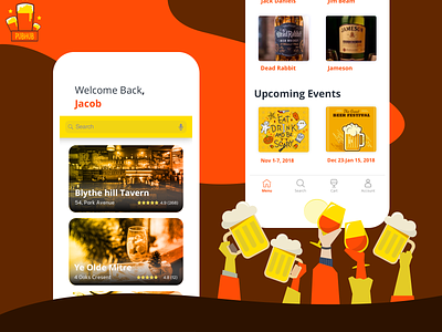 PubHub In-Pub Drink ordering app app app animation beer drink events illustrations mobile pubs restaurants ui ui ux design