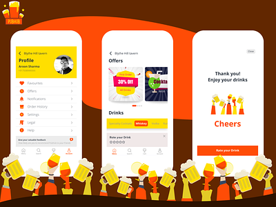 PubHub Profile app beer events favorites list mobile offers order payment profile pubs restaurants social ui