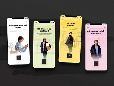 Pitch Screen Concepts for a Parcel App app branding colourful ill illustration logistics onboarding parcel pitch ui