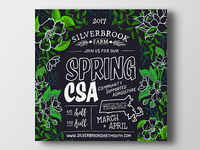 Spring CSA Flyer apple pencil chalk lettering farm flyer foliage hand lettering ipadpro leaves lettering massachusetts procreate square
