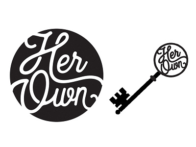 "Her Own" Logo circle cursive empowerment homeowner house key logo market real estate skeleton woman