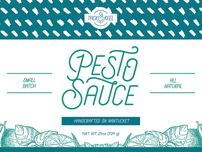 Tack & Keel - Pesto Sauce [detail] green jar label lemon nantucket packaging pasta pesto sauce teal