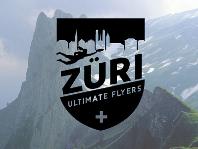 Zuri Ultimate Flyers Crest alps crest frisbee girl logo skyline swiss switzerland ultimate zurich