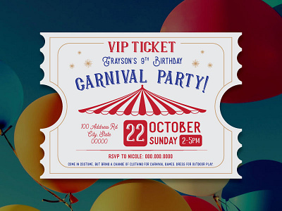 Carnival Birthday Invitation birthday carnival circus invitation invite ticket