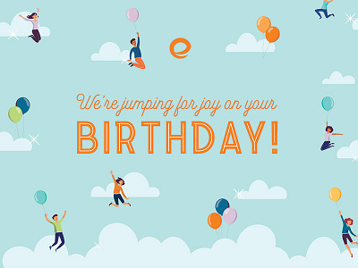 Jumping for Joy - Birthday Postcard balloon birthday card clouds corporate cute embrace home loans postcard sky vector