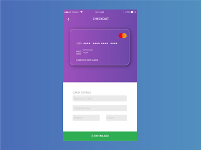 Debit Card Checkout concept page card gradient mobile ui