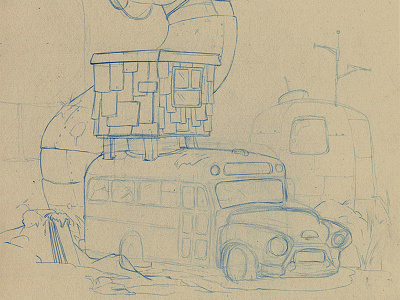 WIP bus concept drawing illustration layout pencil sketchbook sketh wip