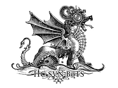 Mechanical beast art collage crest crest logo digital dragon engraving illustration ink logo logotipe steampunk