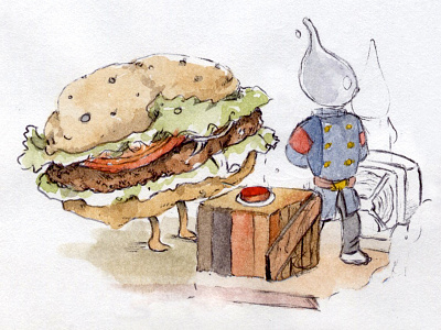 Characters for the stomach art burguer fireman hand sketch sketchbook watercolor