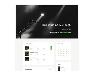 Gigspot - Become Famous. Now. clean green landingpage music social network ui webdesign