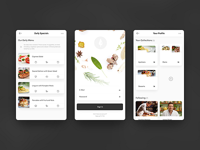 Food App Concept app design clean cooking folders food list login minimal recipe ui ux