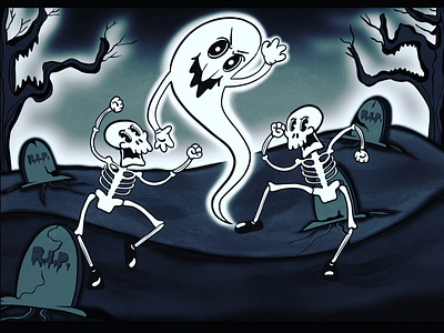 Let’s get Spooky… art black character concept design digital 2d ghost illustration old school procreate rubber hose cartoon skulls spooky white