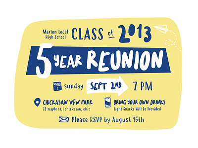 5 Year Class Reunion Invitation design illustration invitation typography