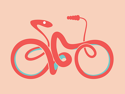 Snake Bike bicycle bicycling bike cycle flat minimal noodles orange red reptile snake vector