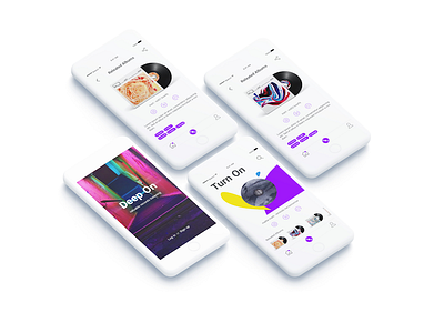 Deep On app feed interface iphone listen mobile music purple record sound ui ux