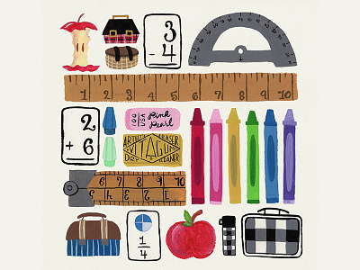 Back To School Gouache Illustration back to school crayon gouache illustration illustrator painting pattern ruler school surface design watercolor