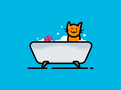 Cat in the tub animal cat cat in the tub dribbble first shot illustration kitten shot tub