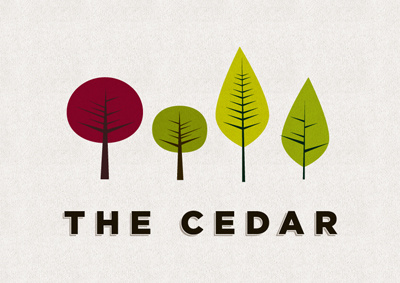 The Cedar green grey illustration logo red tree type typography