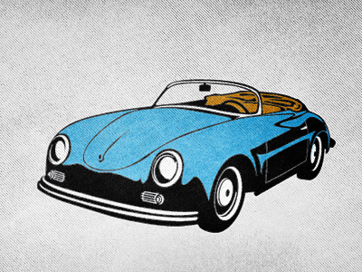 Porsche black blue car distressed illustration inky