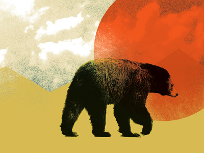 Bear 2 bear clouds illustration montage orange red yellow