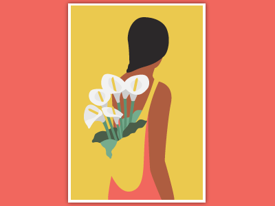 Woman with Calla lilies flat flowers girl illustration mexican native poster women