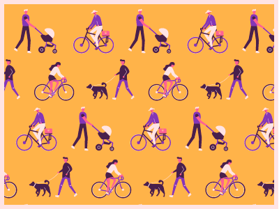 City people bicycle bike character city flat pattern people vector