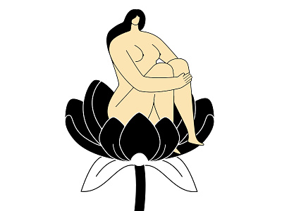 A woman on a flower flat flat style flower girl illustration minimal peony woman