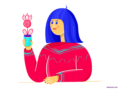 Woman with a flower blue character design flower illustration lady minushka purple red vickyknysh violet woman