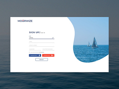 Sign Up Screen for MOORWIZE App boat interfaces mooring registration sign up sign up form web design website