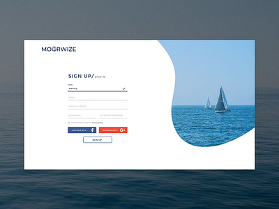 Sign Up Screen for MOORWIZE App