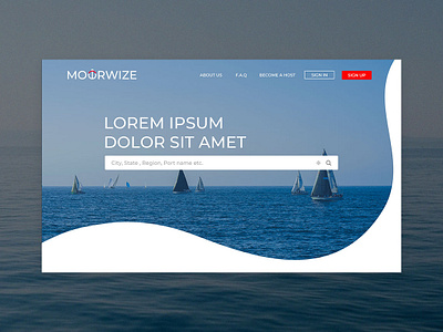 Home Screen for Sign Up Screen for MOORWIZE App. app boat homepage interface page ship ui website