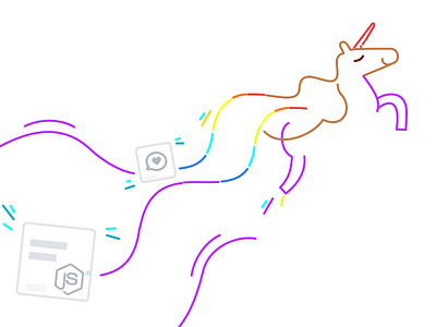 A flying unicorn to illustrate a newsletter news rainbow technology unicorn