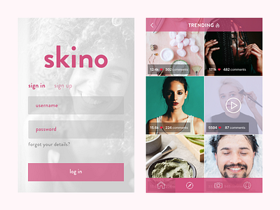 Skino (social media app for beauty/skincare) beauty feed fresh login material mobile skincare social media ui ux