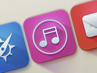 IOS 7 Icons blue colors flat icons interface ios 7 iphone mail music red safary shadow