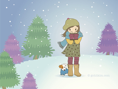 Girl With Dog In Snow