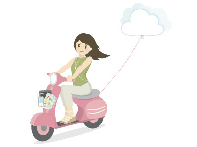 Scooter Girl clouds girl illustration scooter vector