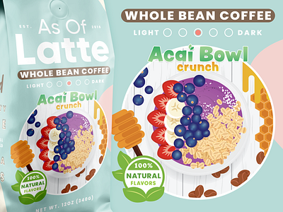 Acai Bowl Flavored Coffee acai berry bowl coffee design flat flavor food fruit green honey illustration illustrator logo packaging photoshop table type typography vector