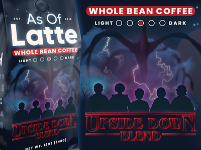 Upside Down Coffee black clouds coffee dark demogorgon design flat flavor food illustration illustrator logo netflix packaging photoshop retro sky stranger things tv show upside down