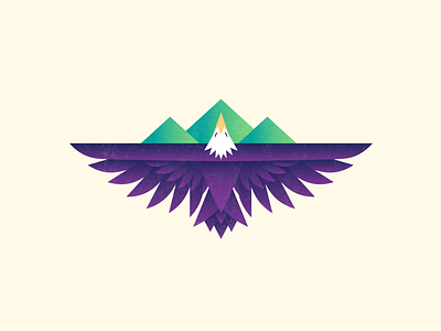 Fly Like an Eagle bald eagle bird eagle feather flat fly gradient grunge texture illustrator logo mountain outdoors purple and green symmetrical wings