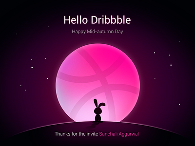 Hello Dribbble dribbble illustration mid autumn moon thank you