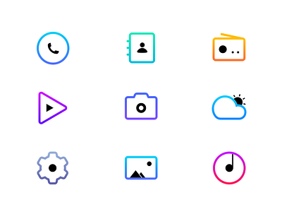 Icon style exploration camera contact person icon line music phone photo setting video weather