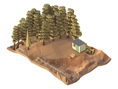 Abandoned Christmas Tree Lot 3d bucket c4d cinema 4d low poly lowpoly pallet raleigh render shack shed trees