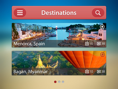 Destinations app application ios iphone rebound red travel ui user interface
